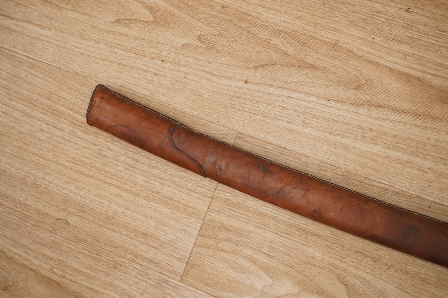 A Japanese WWII Shin gunto (sword) and leather mounted scabbard